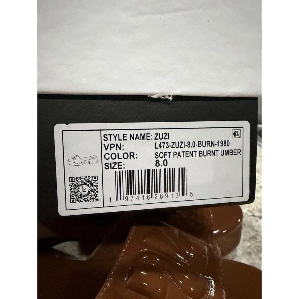 Larroude 8 Miso Platform Slides Caramel Patent Leather Brown Slide Sandal